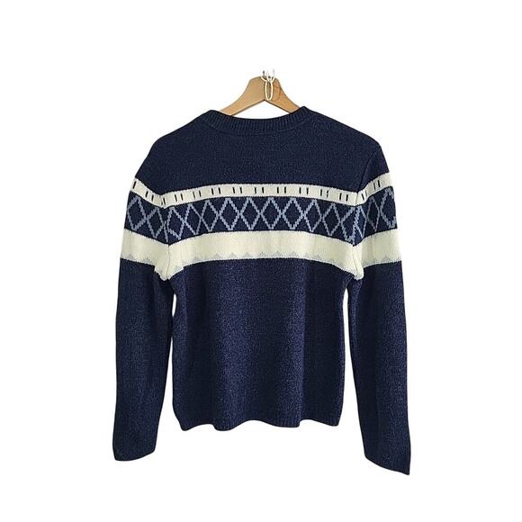 VTG Ocean Pacific OP Sweater Women M Navy White Fair Isle Knit USA Made 90s Surf - Picture 4 of 9